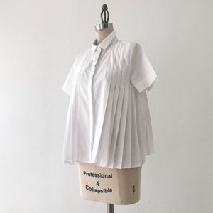 ZARA Pleated White Short Sleeve Shirt